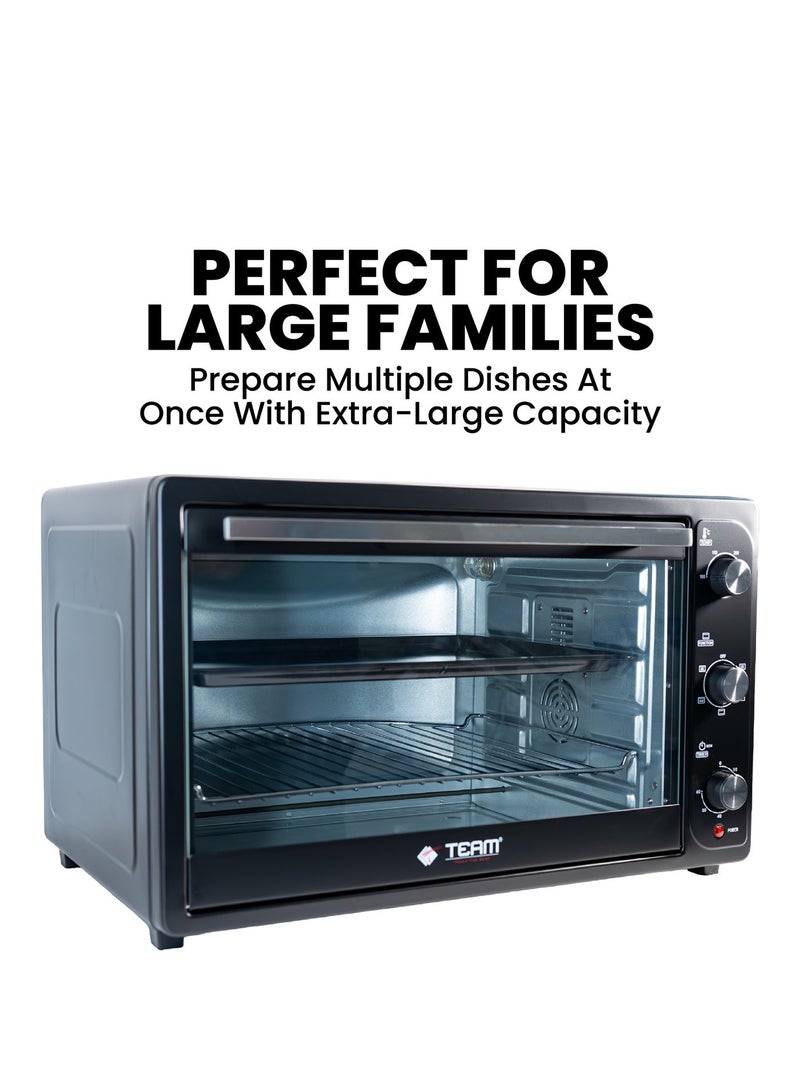 TEAM Deluxe Electric Oven 100L | 2200W Large Capacity Countertop Oven with Rotisserie & Convection | Adjustable Temperature 100°C–250°C | 5 Cooking Modes | Inner Light | Accessories Included - Image 4